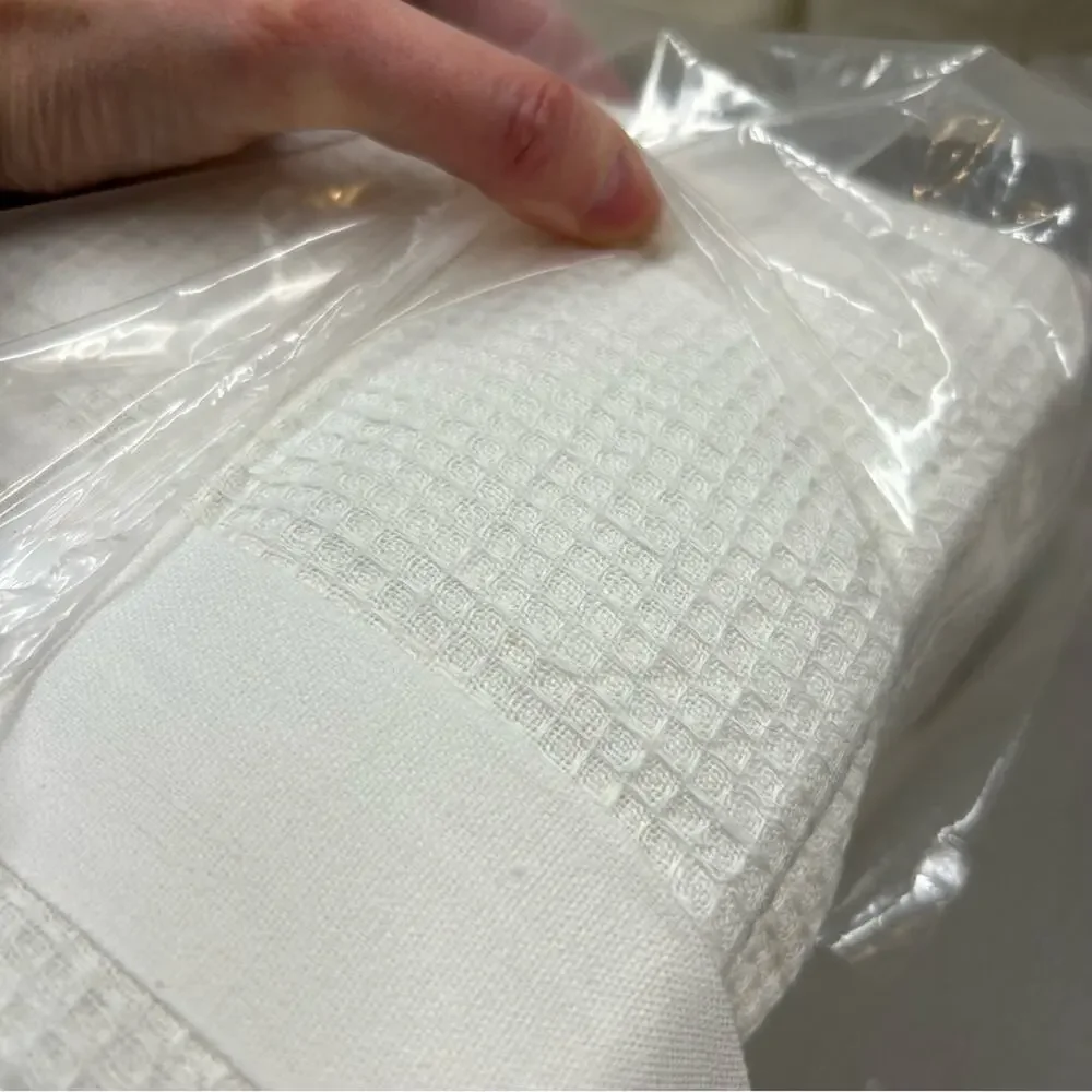 Pottery Barn Belgian Flax Linen Waffle Wave Quilt Full Queen Bedding White NWT